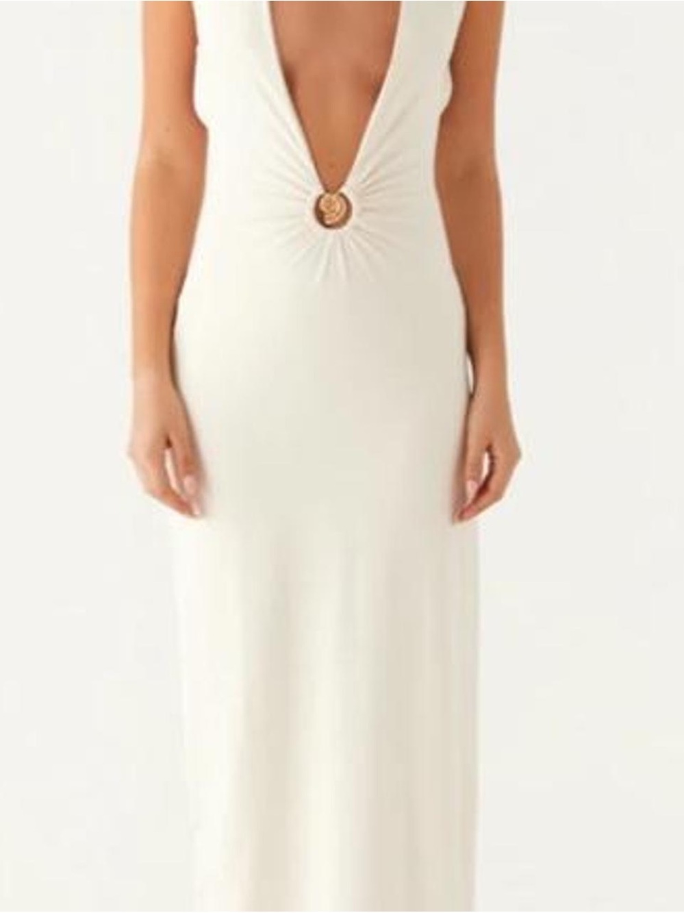 Peppermayo Cream Plunge Maxi Dress with Ring Detail
